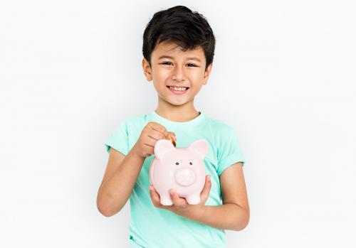 Little Boy Kid Adorable Cute Piggy Bank Saving Portrait Concept - 6661