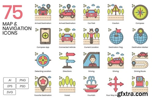 75 Map & Navigation Line Icons