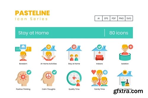 80 Stay at Home Flat Icons