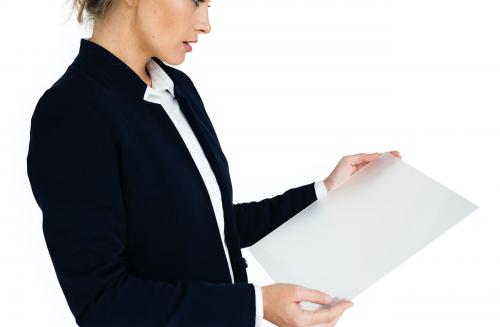 Caucasian Business Woman Holding Document - 6759