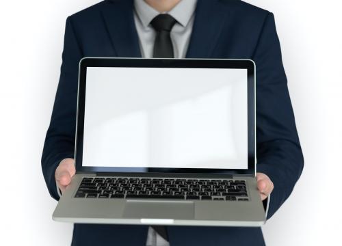 Businessman Holding Laptop Copy Space Technology - 5942