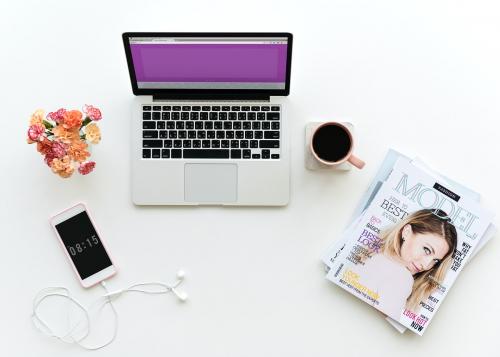 Femininity style workspace on white table - 5950