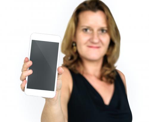 Caucasian Lady Holding Phone Smiling - 5975