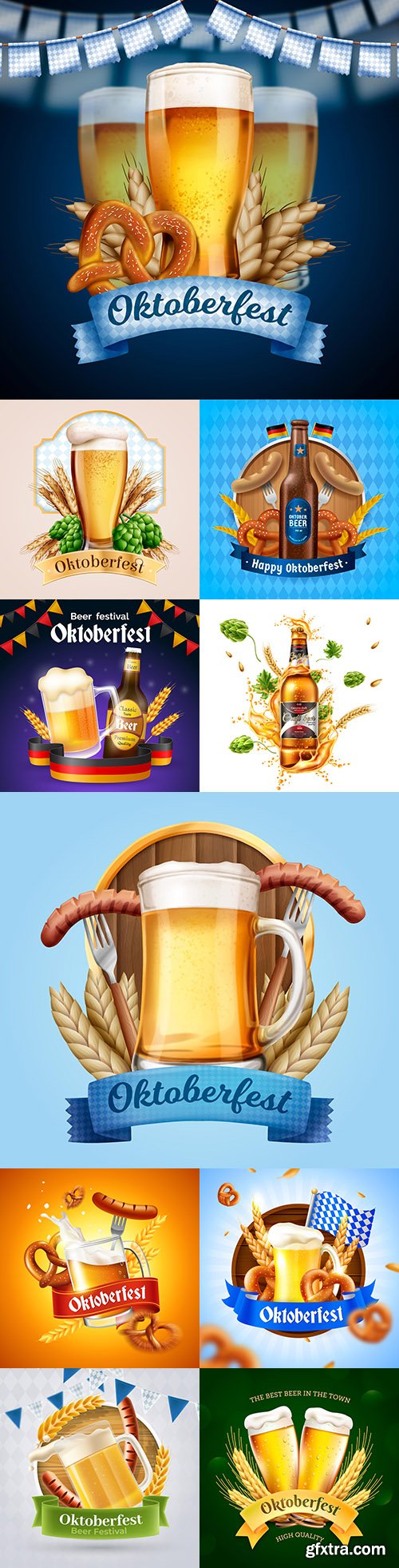 Realistic Oktoberfest banner with pint of beer illustration
