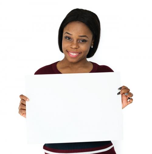 African Descent Woman Smiling Holding Paper - 5977
