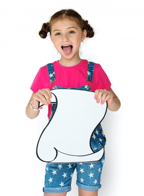 Little Girl Smiling Happiness Holding Banner Copy Space - 6032