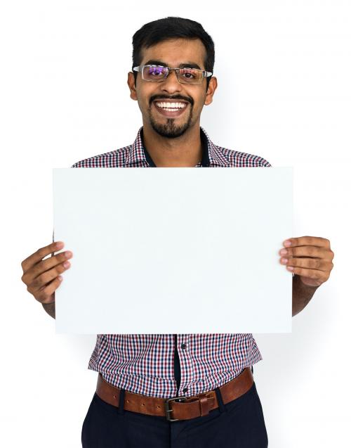 Guy with facial hair holding a blank placard - 6036