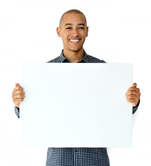 Man Hands Hold Show Blank Paper Board - 6053