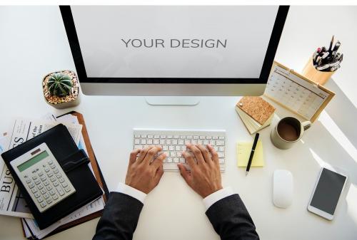 Businessman Working Using Computer White Table - 6083