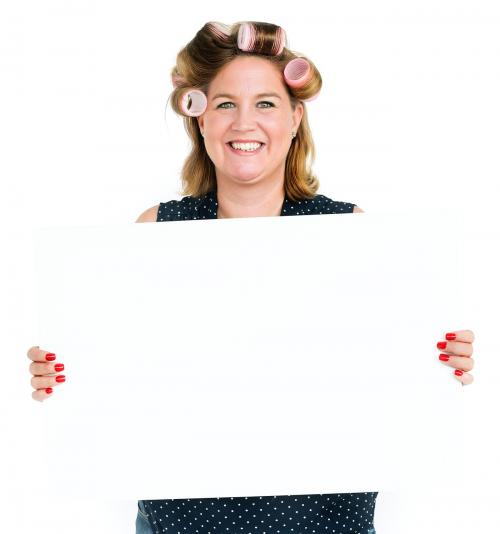 Woman Hair Roller Smiling Banner Copy Space - 6163