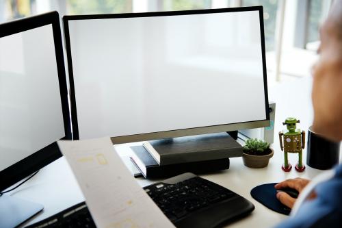 Businessman Working Using Computer White Table - 6167