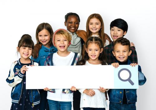 Group of Schoolers Kids Holding Search Bar Icon on White Background - 6212