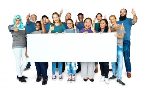 Group of people volunteer with empty board advertising - 6219