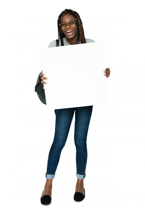 African woman holding copyspace placard - 6227