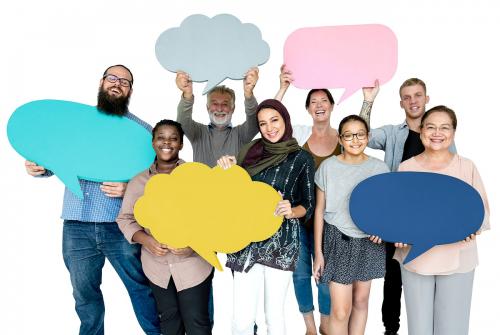 Group of people team holding speech bubble sign - 6240