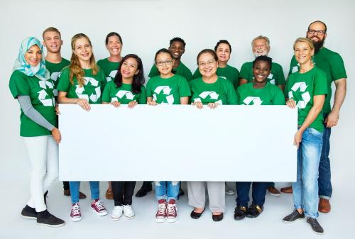 Group of people volunteer with empty board advertising - 6249