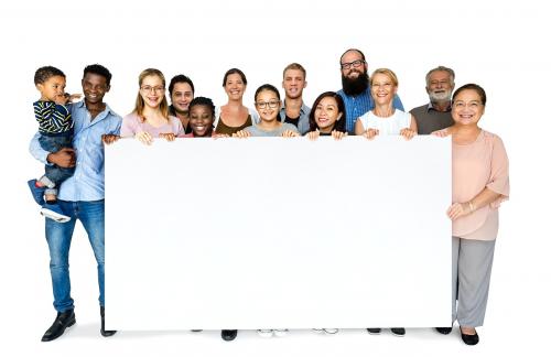 Group of people diversity with empty board advertising - 6250