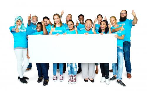 Group of people volunteer with empty board advertising - 6251