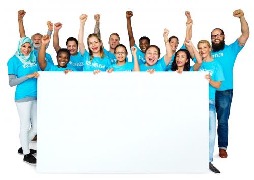 Group of people volunteer with empty board advertising - 6254