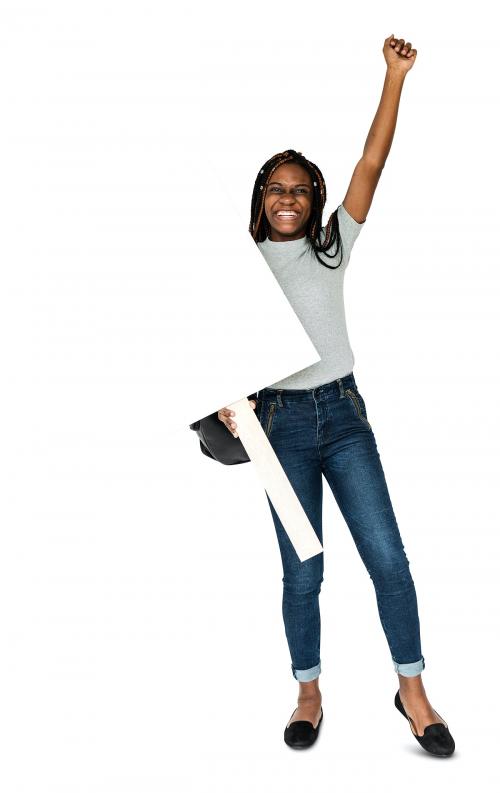 African girl arms raised and holding blank banner - 6257