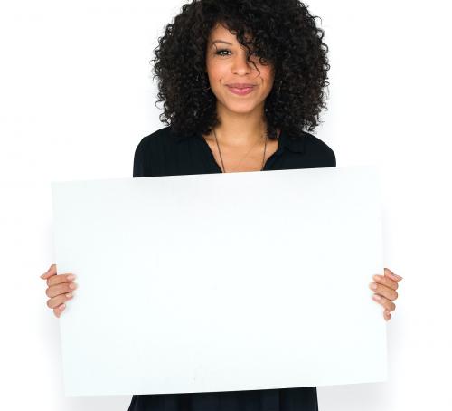 Woman holding empty board for communication advertising - 6274