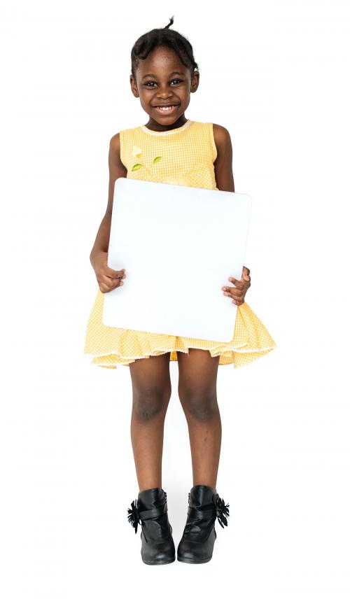 African little girl holding blank placard studio portrait - 6278