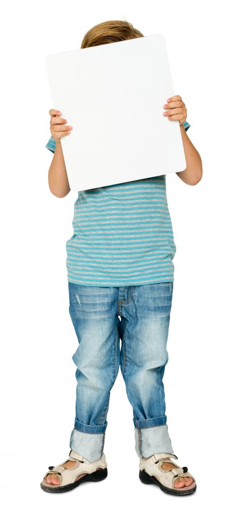 Little Boy Holding Blank Paper Board Studio Portrait - 6279