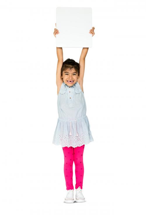 Happiness little girl smiling holding blank placard - 6281