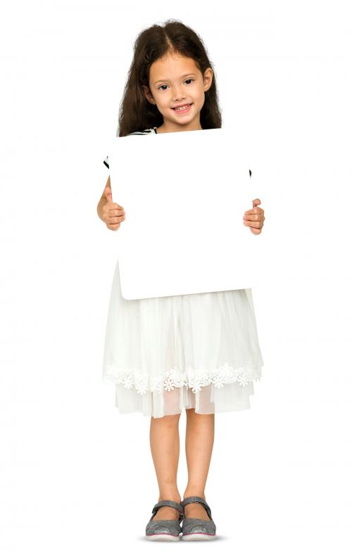 Little Girl Holding Blank Copy Space Paper Board Studio Portrait - 6292