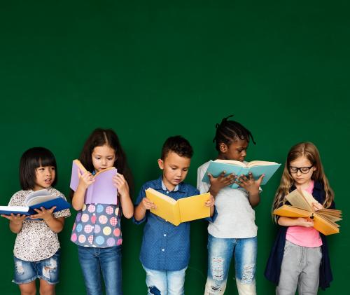 Group of school kids reading for education - 6301