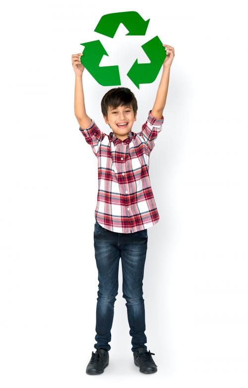 Little Boy Holding Recycle Symbol Studio Portrait - 4966