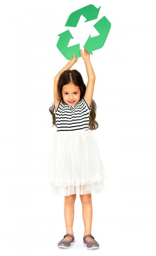 Little Girl Holding Recycle Symbol Studio Portrait - 4999