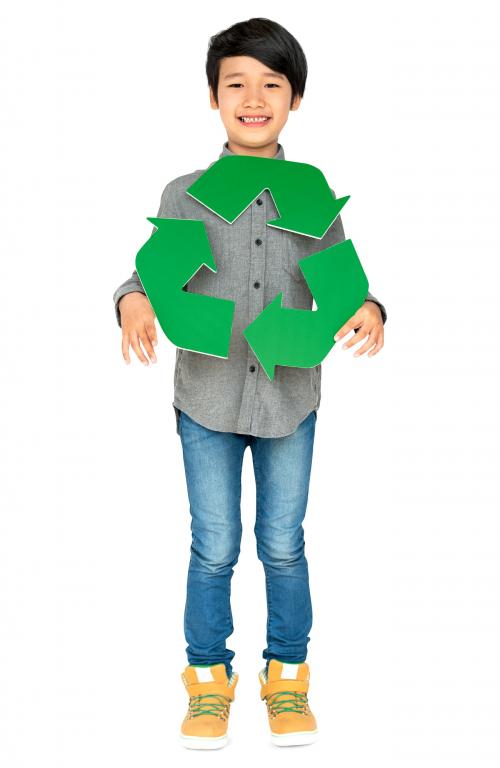 Little Boy Holding Recycle Symbol Studio Portrait - 5106