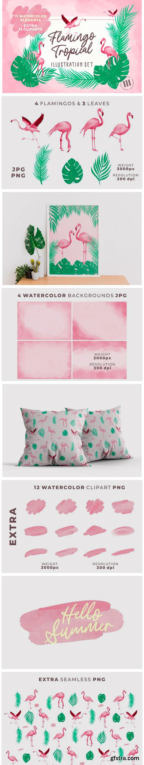 Flamingo Tropical Illustration Set 4650735