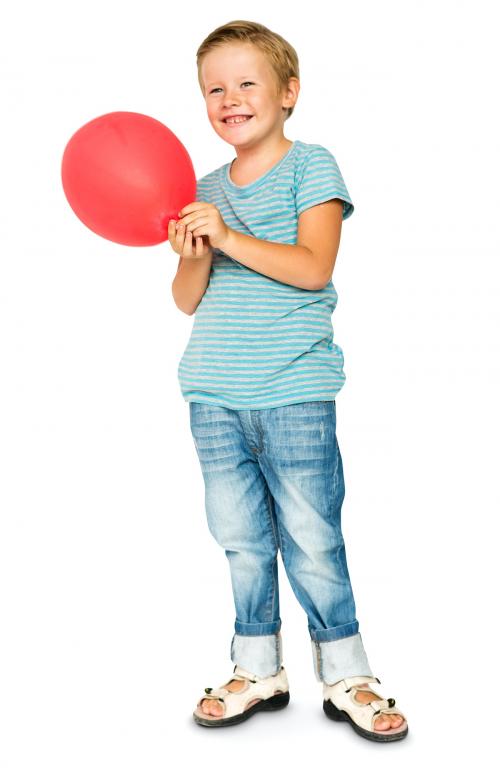 Happiness little boy smiling and holding balloon studio portrait - 5141