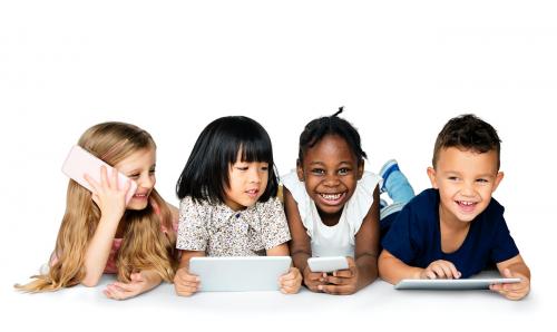 Cheerful children holding digital devices - 5161