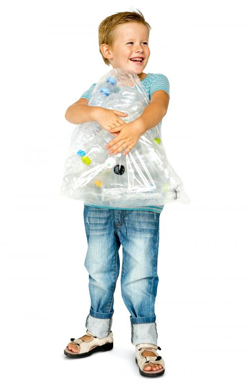 Caucasian Ethnicity Boy holding Bag with Plastic Bottles - 5190