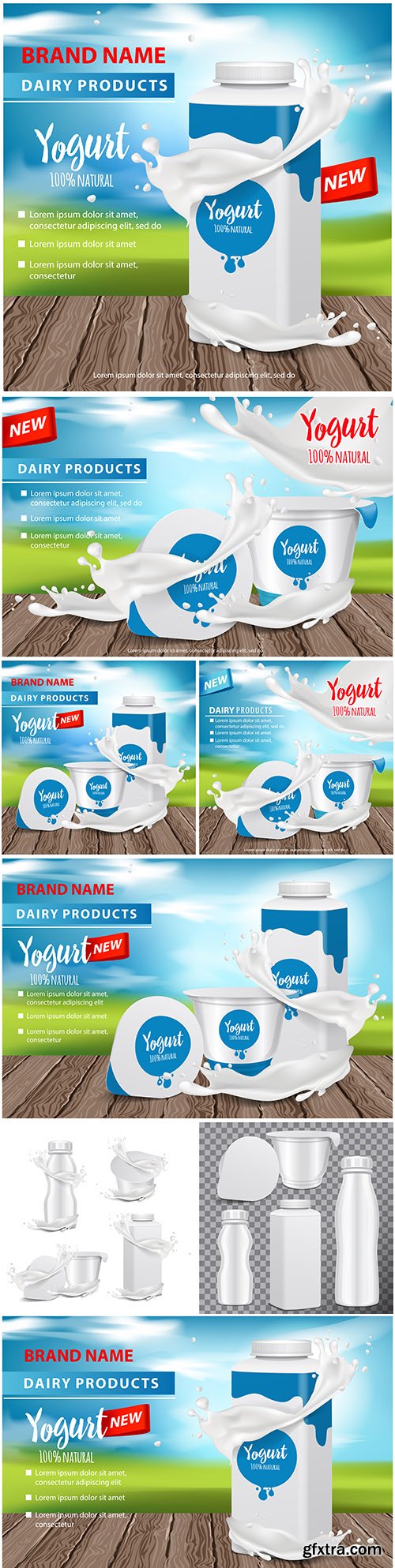 Advertising yogurt for magazine bottle with splash illustration
