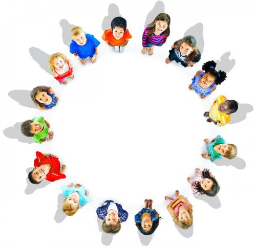 Top view of multi-ethnic kids in a circle - 5271