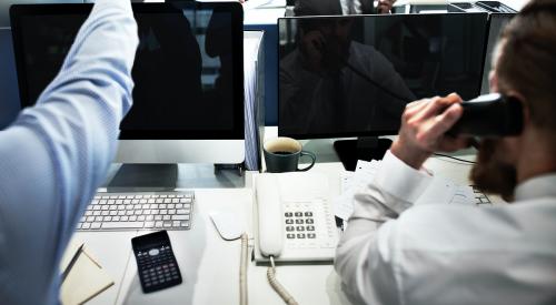 Corporate men working in an office and empty computer screens - 5352