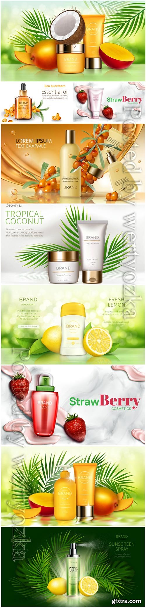 Skin care cosmetics, advertising posters in vector concept