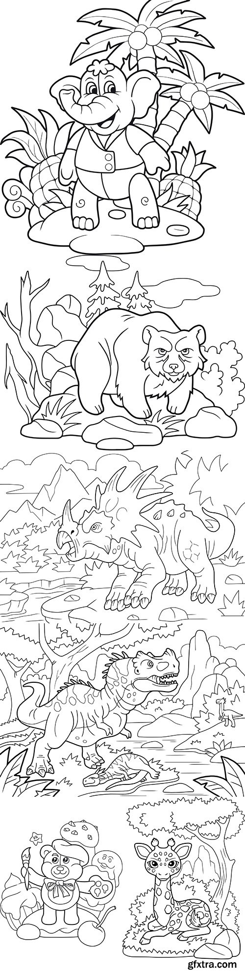 Cute Animals and Nature Illustrations for Coloring Book 
