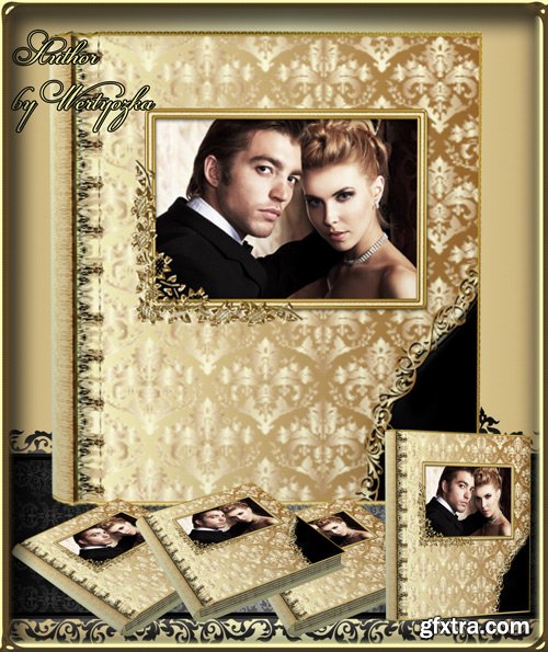 Stylish photo album with golden patterns design