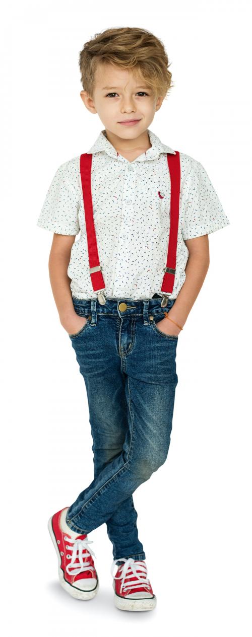 A Caucasian Boy Standing Crossing Legs Background Studio Portrait - 4790