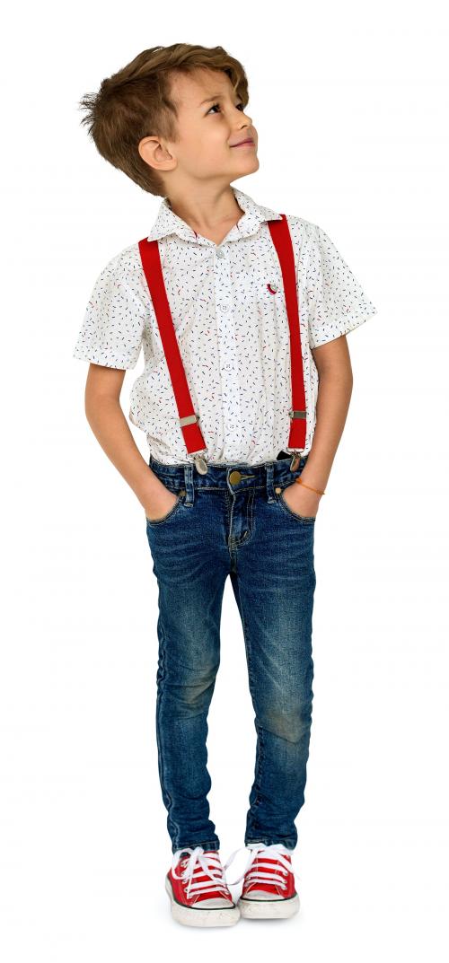 A Caucasian Boy Standing Looking Up Background Studio Portrait - 4854