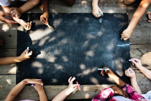 Diversity Group Of Kids Drawing Chalk Board - 5641