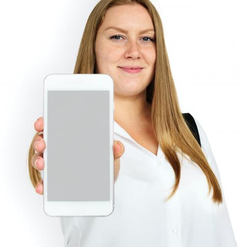 Woman holding a mobile phone mockup - 5651