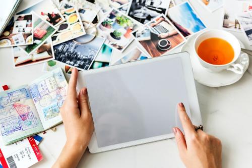 Caucasian woman holding digital tablet - 5705