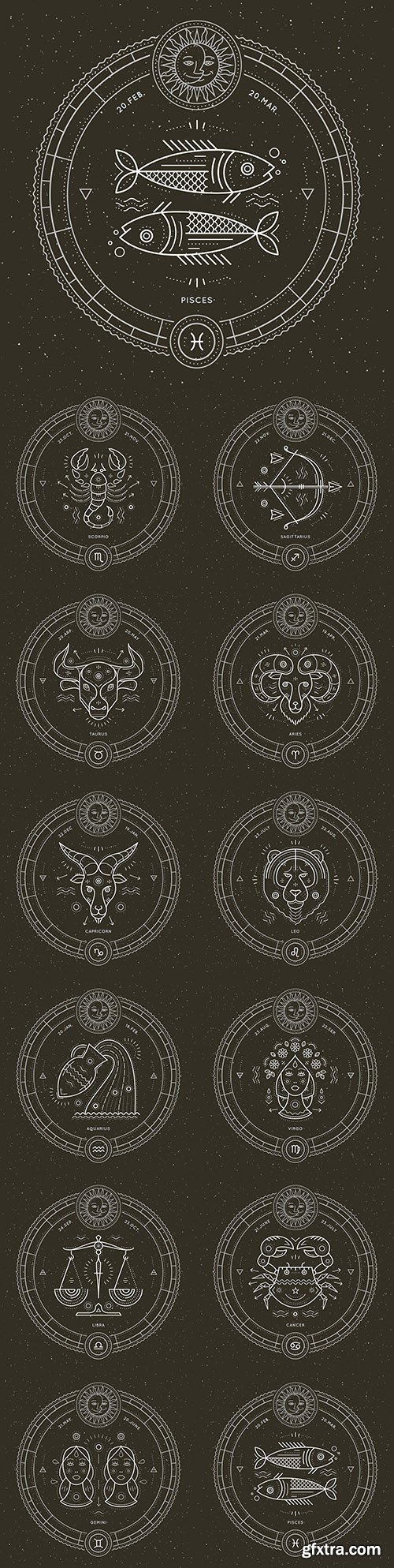 Zodiac sign retro astrological symbol and emblem illustration
