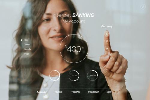 Woman pressing her finger to a screen mockup - 1213886